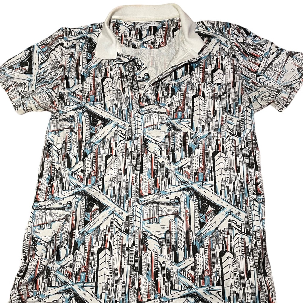 Skyline Print Collared Shirt Medium